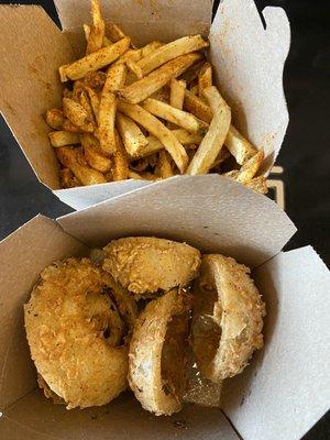 French fries and onion rings