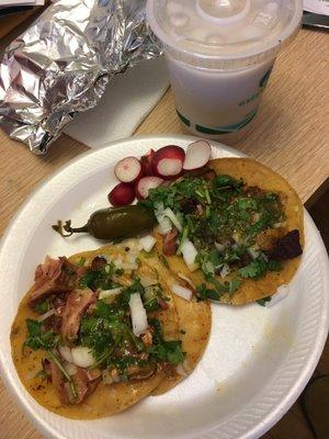 Tacos buche, al pastor & horchata