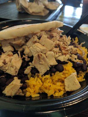 Cuban bowl with saffron rice, black beans and chicken. It's delicious!