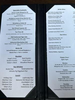 Cocktail menu