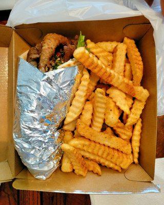 Lamb gyro with fries