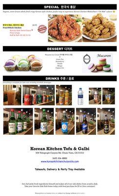 Korean Kitchen Menu Nov 2020