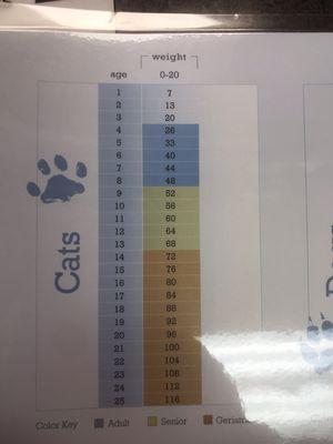 Age chart for Cats and Dogs