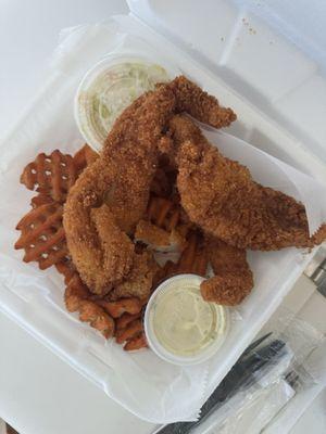 Grouper fingers and sweet potato fries.