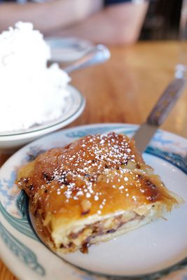 Apple strudel with their famous whipped cream