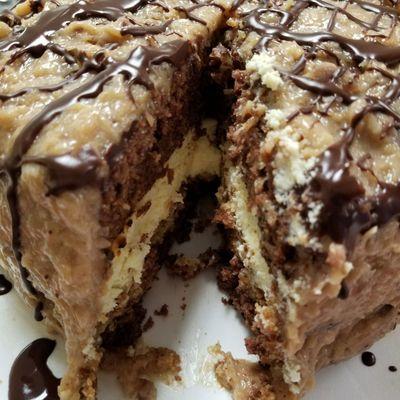 Cheesecake stuffed German chocolate cake