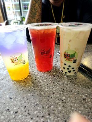 Lychee butterfly juice, watermelon black tea n jasmine green milk tea