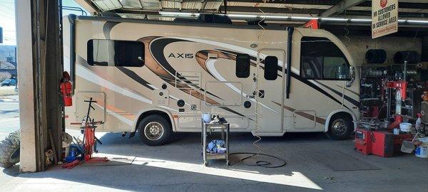 Clean and we'll organized shop. RV Tire Repair.