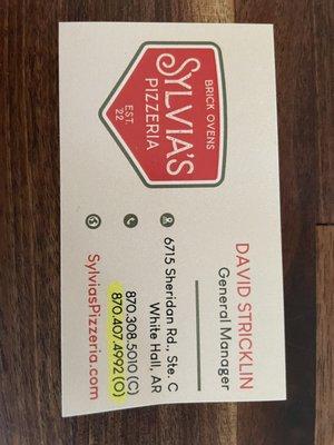 Business card from Sylvia's.