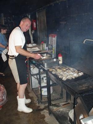 That's not smoke,it's culinary perfume created by grill magician Richard as he works his magic.