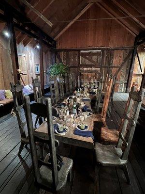 Gorgeous hayloft setting for dinner