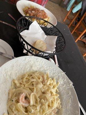 Rigatoni with meat sauce and Shrimp Alfredo!