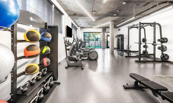 Fitness center at The Lex apartments