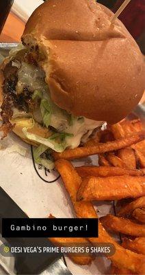 Gambino burger w/sweet potato fries