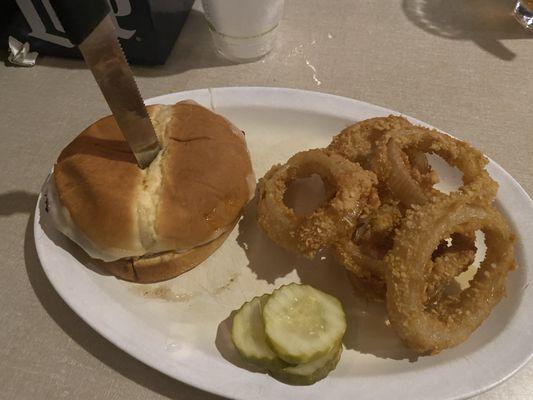 Burger and onion rings