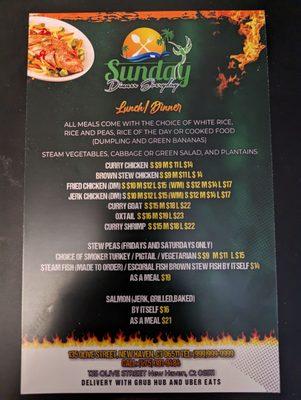 Front side of the menu