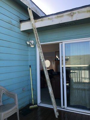 Blocking door to patio. Also dirty.