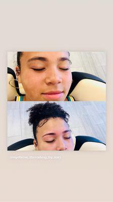 Before and after threaded it was first time getting eyebrows done..she was very pleased