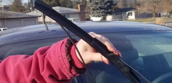 A picture of the condition of the wipers on the rental car they gave me.