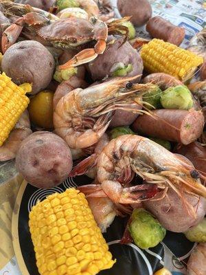 Huge colossal head on shrimp we got here to boil in our shrimp boil.