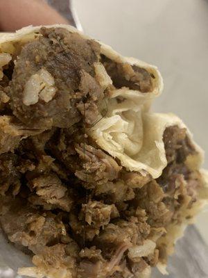 Asada burrito with a hair.