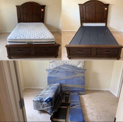 Disassembled queen bed