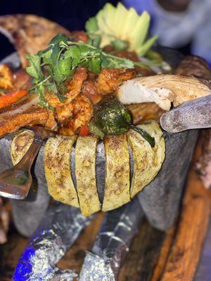 Molcajete with shrimp