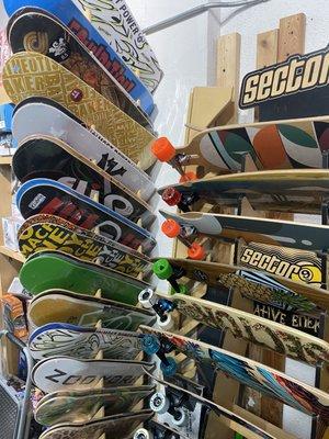 Skateboard decks and long boards from Baker Santa Cruz zero element, Powell Peralta, flip Plan B, Sector Nine, Loaded, Carver