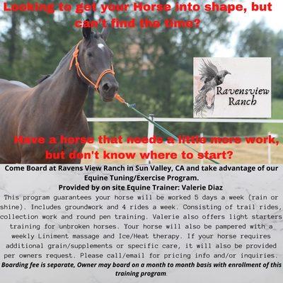 Ravensview Ranch Tuning Program  Please call, text, or email us for further information!