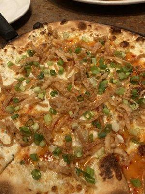 Yummy rich crab Rangoon pizza. No crab flavor and very sweet, but good