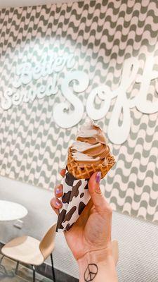 Swirl soft serve in a cone