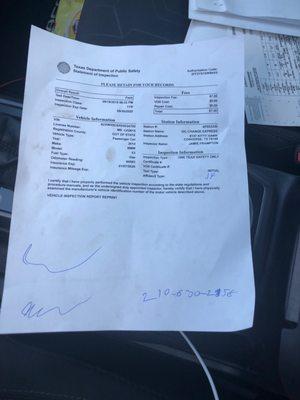 This is the inspection form. And that scribble is his signature. If you want professionalism DO NOT go here.