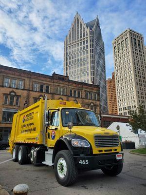 Priority Waste truck downtown Detroit