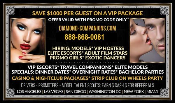 Diamond Companions is always hiring top model escorts in Washington, DC for our events and parties.  Let us host your special night