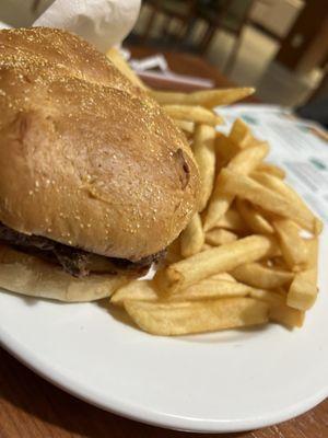 Hamburger and fresh hot fries