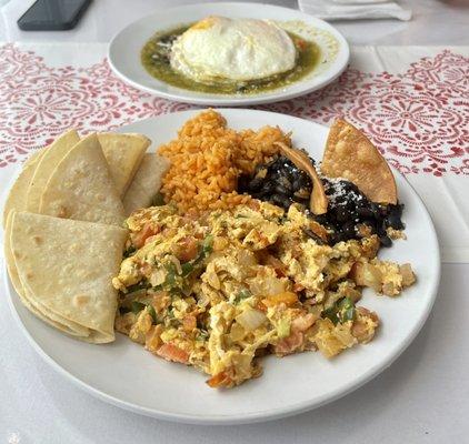 Huevos a la Mexicana (bottom) Huevos Rancheros (top)