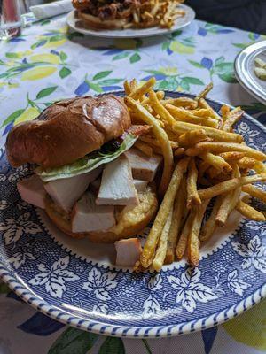 Turkey Bacon Gouda Sandwich with butter fries