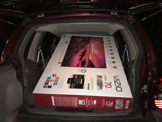 They helped fit this huge tv into my Jeep Liberty.