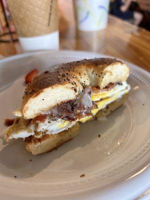 Bacon, egg and cheese with fresh-cooked bacon and eggs.