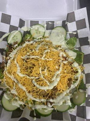 Big Sis - Romaine lettuce, cucumber, and tomato topped with your choice of meat, cheese and ranch.