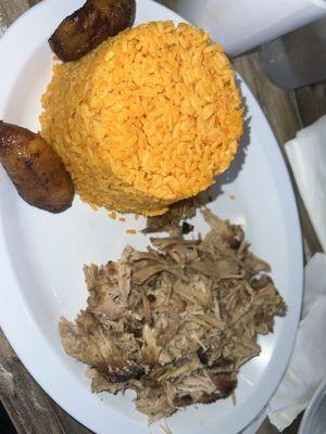 Pernil, yellow rice, sweet plantain