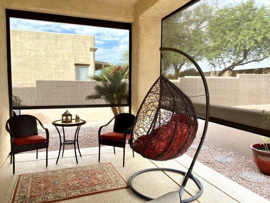 Retractable patio screens, block glare, block heat, protect furniture from UV, keep the view