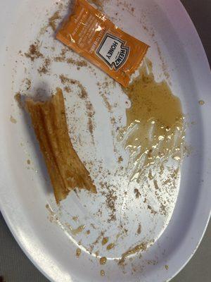 Churros...what's left of them. Don't be out off by the packet of caramel, these churros will have me coming back for more. PERFECTION.