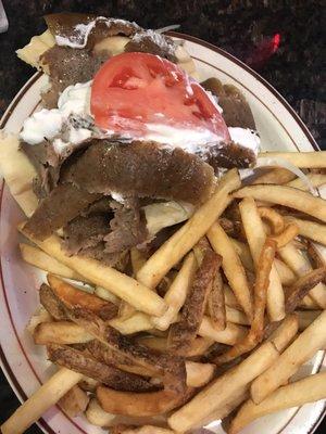 Gyros Sandwich. Fries, Soda