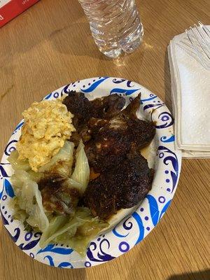 Jerk Chicken, Cabbage and Mac&Cheese