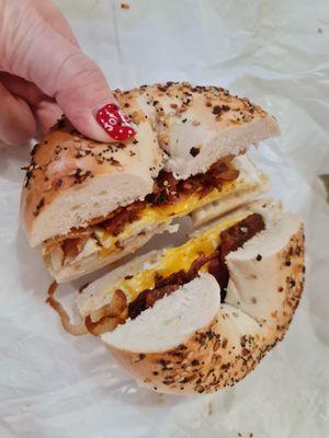 Bagel everything with bacon egg & cheese