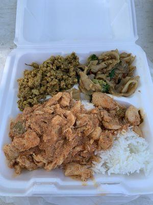 Khua Kling Gai (Southern Thai Dry Curry with Ground Chicken - Outstanding), Gang Panang Gai, and Drunken Noodles!