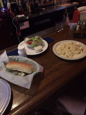 All this for under 10 bucks. Alfredo, salad, and fresh addicting bread