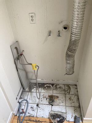 Dirty washer, dryer closet before the work was done