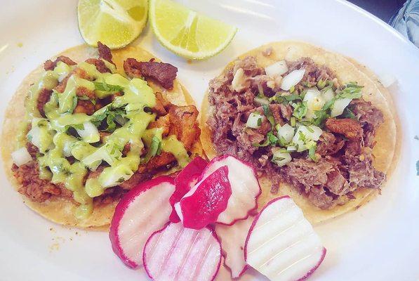 Adobada and pierna tacos. 4 stars